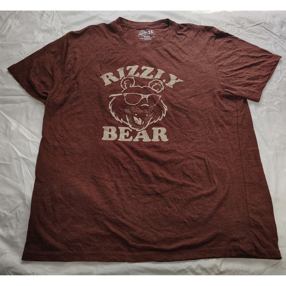 Crazy Dog T-Shirts Rizzly Bear Graphic Tee Mens 2X Heather Burgundy Short Sleeve